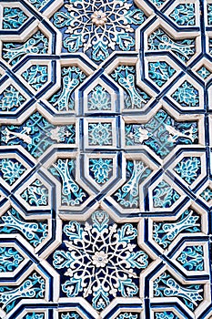 tile Uzbek mosaic with oriental Islamic pattern decorated with blue and white ornament