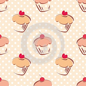 Tile vector cupcake and polka dots pattern
