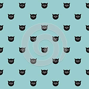 Tile vector pattern with cats on mint green background