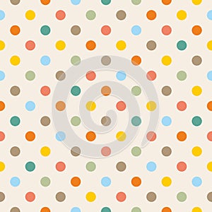 Tile vector pattern with colorful polka dots on pastel background