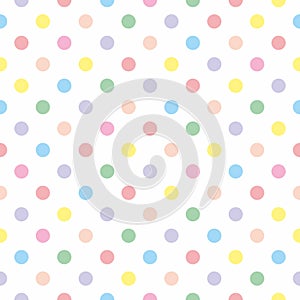 Tile vector pattern with pastel polka dots on white background