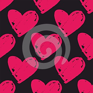Tile vector pattern with pink hearts on black background