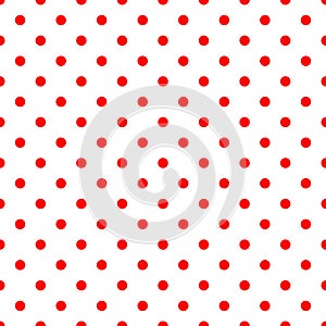 Tile vector pattern with red polka dots on white background