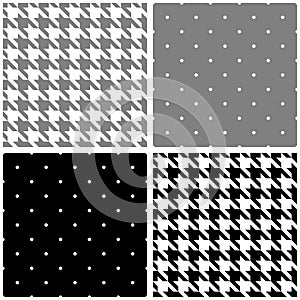 Tile vector pattern set with black, grey and white dots and houndstooth background