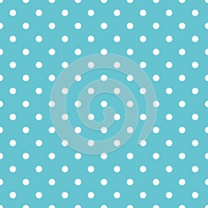 Tile vector pattern with small white polka dots on mint green or blue background