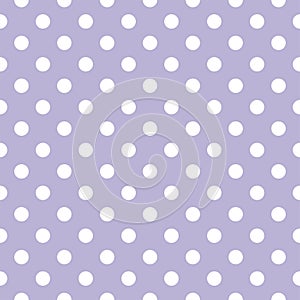 Tile vector pattern with white polka dots on pastel violet background