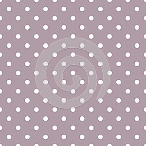 Tile vector pattern with white polka dots on pastel violet pink background