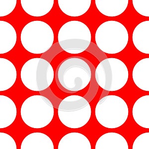 Tile vector pattern with white polka dots on red background