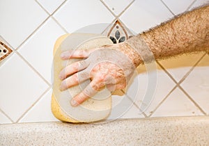 Tile Work - Wiping Grout photo