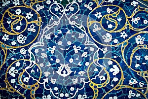 Tiled background, oriental ornaments from Isfahan Mosque, Iran