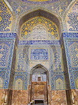 Tiled background, oriental ornaments from Shah Mosque in Isfahan