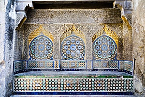 Tiled and carved alcove in Casbah, Tangier