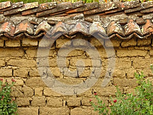 Tiled Clay Bricks Wall Rustic Style. Brickwork.