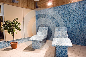 Tiled couches in spa