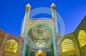 The tiled facade of Shah Mosque in Isfahan, Iran