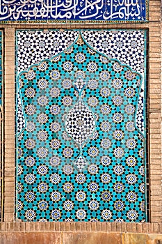 Tiled oriental Ateegh Jame mosque's wall