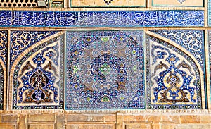 Tiled oriental mosaic wall of Ateegh Jame mosque