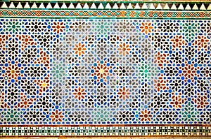 Tiled oriental mosaic wall in the Royal Alcazars of Seville, Spa