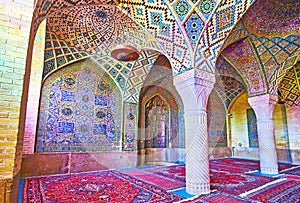 The tiled patterns in Pink Mosque, Shiraz, Iran