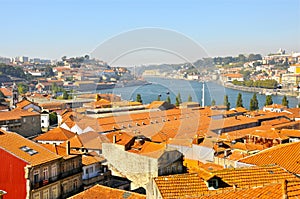 Tiled roofs on Duoro River,Oporto