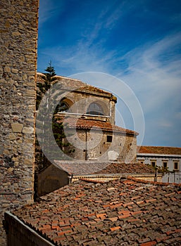 Tiled roofs of a historical church in Castiglione di Sicilia