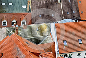 Tiled roofs of the old German town, a top view