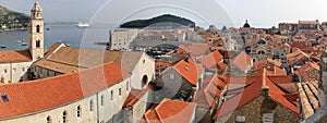 Tiled roofs of the old town, Adriatic Sea in the background, Dubrovnik, Croatia