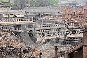 The tiled roofs in the old town of Pingyao