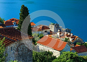 Tiled roofs of Perast city. Kotor bay, Montenegro