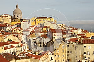 Tiled roofs. View over Alfama quarter. Lisbon . Portugal
