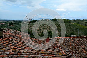 Tiled roofs in Vinci city in Tuscany, Italy.