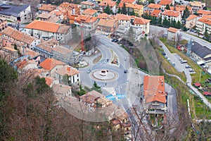 Tiled rooftops aerial view.