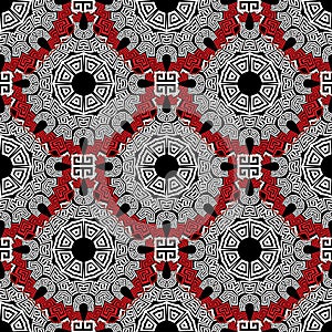 Tiled round mandalas seamless pattern. Elegant deco background. Greek ornamental repeat backdrop. Geometric ornament. Abstract