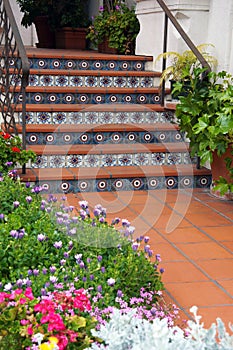 Tiled stair entryway