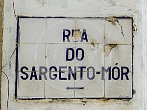 tiled toponymic plaque in the city of Coimbra, "RUA DO SARGENTO-MOR" photo