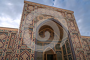 Tiled wall of Ulugh Beg Madrasa in Samarkand, Uzbekistan