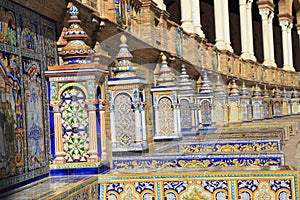 The tiled walls of Plaza de Espana Spain Square in Seville, Andalusia