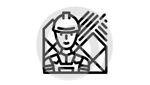 tiler handyman line icon animation