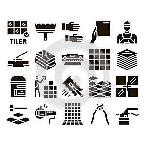 Tiler Work Equipment Glyph Set Vector