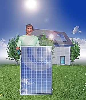 Tiler worker with solar panel