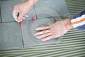 Tiler worker at work