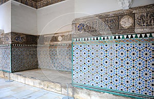 Tiles -Alicatados- of Al Andalus in the Alcazar of Seville, Andalusia, Spain.