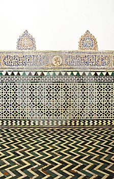 Tiles alicatados of Seville Alcazar. Al Andalus Arab pattern decoration photo