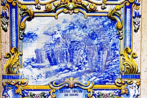 tiles (azulejos) at railway station of Pinhao, Douro Valley, Por