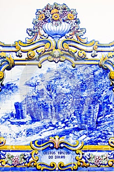 tiles (azulejos) at railway station of Pinhao, Douro Valley, Por