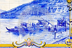 tiles (azulejos) at railway station of Pinhao, Douro Valley, Por