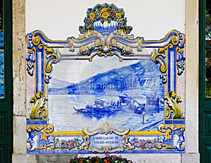 tiles (azulejos) at railway station of Pinhao, Douro Valley, Por