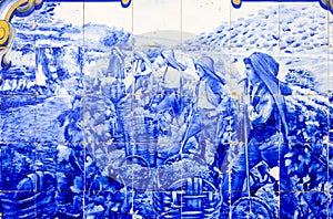 tiles (azulejos) at railway station of Pinhao, Douro Valley, Por