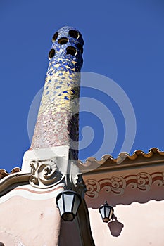 Tiles on chimney in Parc Guell