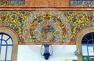 Tiles and clock. Jerez de la Frontera train station, Spain